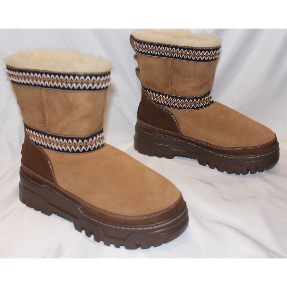 UGG CLASSIC MINI TRAILGAZER CHESTNUT LEATHER WATERPROOF BOOTS WOMEN